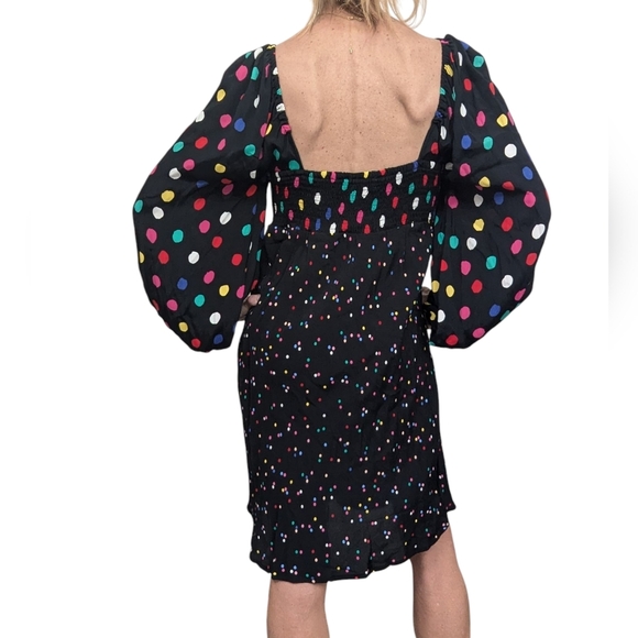 Rixo x Target Black Multicolor Rainbow Polka Dot Smocked Mini Party Dress Size 6 - Picture 3 of 11